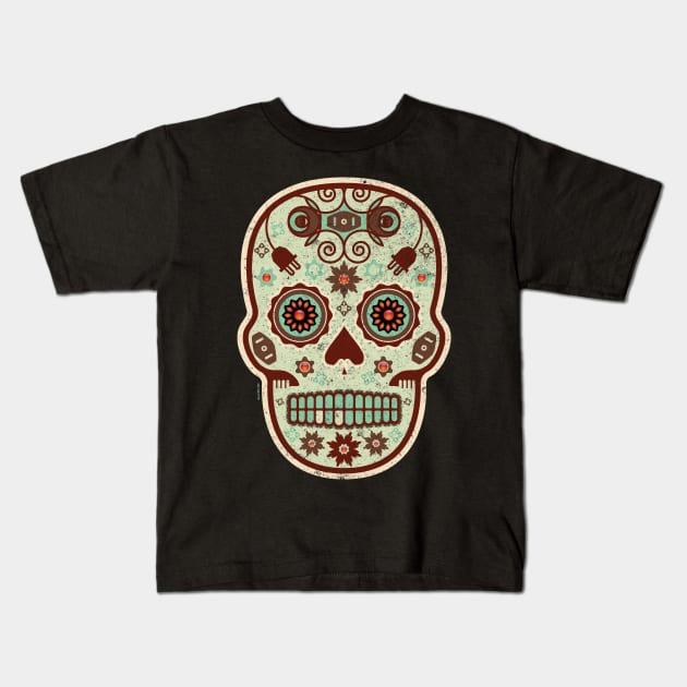 Cráneo de Dulce Pistacho Mexican Sugar Skull Kids T-Shirt by DanielLiamGill